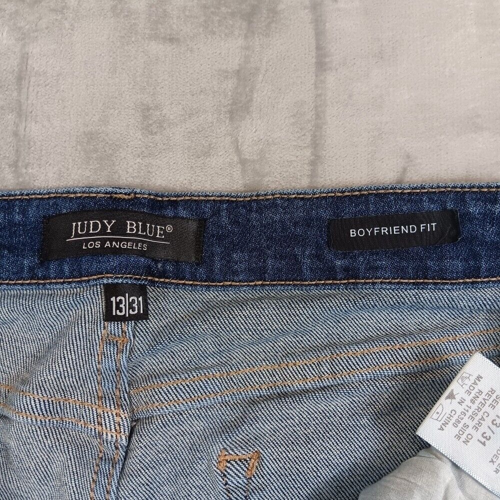 Judy Blue Sz 13/31 Distressed Jeans Boyfriend Fit Ripped Denim Dark Wash Womens - Picture 7 of 11